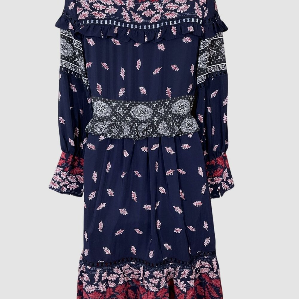 Sea New York Eloise Boho Fall Leaves Long Sleeve Tassel Tie Silk Midi Dress 2 - Picture 8 of 13
